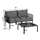 3 Piece Patio Conversation Sets, Modern Outdoor Patio Sectional Furniture Set with Square Coffee N780P199459B