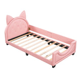 Twin Size Upholstered Daybed with Carton Ears Shaped Headboard, Pink 88689846