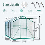 ZUN Polycarbonate Greenhouse,6'x 8' Heavy Duty Walk-in Plant Garden Greenhouse for Backyard/Outdoor 32970978