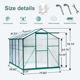 ZUN Polycarbonate Greenhouse,6'x 8' Heavy Duty Walk-in Plant Garden Greenhouse for Backyard/Outdoor 32970978