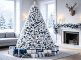 9 FT Snow Flocked Artificial Christmas Tree with 1498 Branch Tips, Hinged PVC Xmas Tree Foldable 32969360