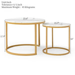 ZUN Set 2 Coffee Table Nesting White and gray top Golden Frame Circular Round and Marble Pattern Wooden W1117P216803