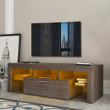 ZUN 20 minutes quick assembly brown simple modern TV stand with the toughened glass shelf cabinet 70057918