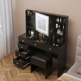 Pitted Particleboard With Triamine Coating, Tempered Glass Table Top, 5 Drawers, With Shelves, With 39652611