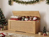 39 Gallon Wooden Toy Box Storage Chest with Soft Close Lid, Rattan Look Kids Storage Bench for 02211941