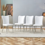Modern minimalist dining chairs, office chairs. 4-piece set of white PU seats with silver metal W1151P268760