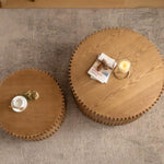 ZUN Vintage Fashion Style Cylindrical Nesting Coffee Table Set with Vertical Textured Embossed Design W757P195740