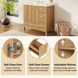36" Wood Bathroom Vanity with Solid Wood Frame, 2 Soft Close Doors, 4Soft Close Drawers, Adjustable N729P321351N
