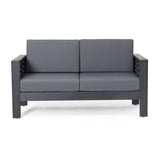 ZUN Acacia Wood Outdoor Loveseat and Coffee Table Set with Cushions, Dark Gray 70844.00DGRY