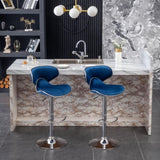 Masaccio Velvet Upholstered Adjustable Swivel Barstool, Set of 2, Blue T2574P164844