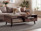 36.5" Rustic Coffee Table with Drawer & Open Shelves, Engineered Wood Center Table for Living Room 00807985