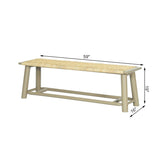Farmhouse Modern Solid Wood Rattan Bench - 59 Inch Indoor & Covered Outdoor Bench Champagne Finish N842P271335E