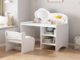 Kids Vanity Table with Mirror and Chair, Wooden Children's Dressing Makeup Desk with Storage 08531449