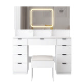 ZUN Large Vanity Table Set with 3 Opening Mirrors and LED Lights, Vanity Table with Full Storage Behind 92358029