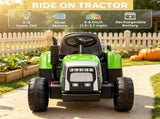 12V Green Toddler Electric Ride-On Tractor 25W Dual Drive Motors, with Hauling Trailer, Parental 57306994