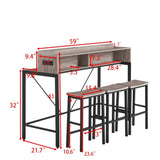 59 inch bar table, dining table, sofa table with power socket and LED light, 3 saddle stools, 09295421