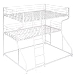 ZUN Full XL over Twin XL over Queen Size Triple Bunk Bed with Long and Short Ladder,White 42648528