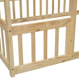 Full Wood House-Shaped Floor Bed with Fence, Guardrails,Natural W504P143295