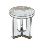 ZUN 21.5x21.5x25" Round Side Table with Elegant Foral Design and Mirrored Silver Finish W2078P248215