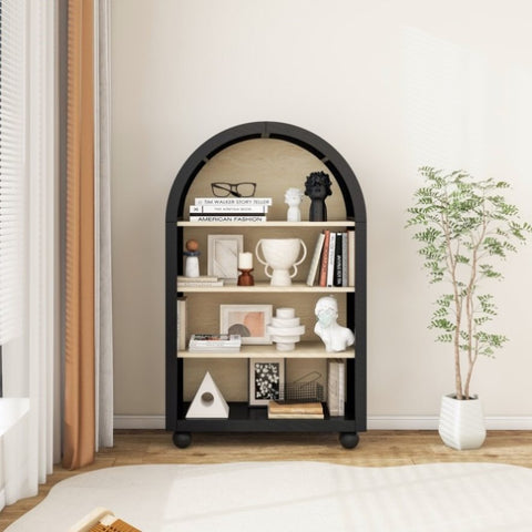 ZUN Modern Ached Bookshelf , 4-Layer Bookcase , Arched Display Cabinet Storage Shelves for Living Room, W2232P166140