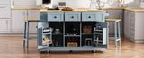 K&K 53inch Large Island with Drop Leaf,Power Outlet,Door Internal Storage Rack,Rolling N707P185531G