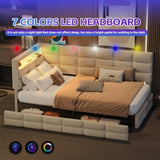 Upholstered Twin Size Daybed with Storage 2 Drawers and Charging Station, Day Bed Frame with LED N733P285121A