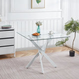 Dining Table with cross metal leg and tempered glass,Modern Space Saving Kitchen Table for Living W234P311858