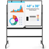 48''x36'' Mobile Whiteboard with Height AdjustMagnetic Double-Sided Reversible Whiteboard 01254757