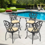 Cast Aluminum Patio Dining Chair 4PCS With Black Frame and Cushions In Random Colors W1710P166006