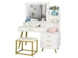 Large Vanity Set with 9 LED Bulbs, Makeup Table with Cushioned Stool, 3 Storage Shelves 4 Drawers, 99526717