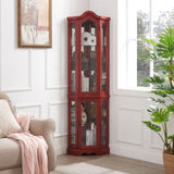 Lighted Corner Curio Cabinet with Tempered Glass Doors & Shelves - Elegant Cherry Display Case with W1758P294650