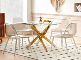 Golden Dining Table with cross metal leg and glass,Modern Space Saving Kitchen Table for Living Room W234P185627