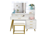 Large Vanity Set with 9 LED Bulbs, Makeup Table with Cushioned Stool, 3 Storage 63617047