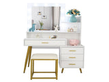Large Vanity Set with 9 LED Bulbs, Makeup Table with Cushioned Stool, 3 Storage Shelves 4 Drawers, 99526717