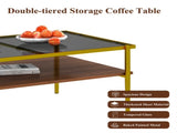 Modern Coffee Table, Tempered Glass Tabletop, Rectangle Coffee Table with Sturdy MDF Base and Golden 95828385