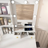 Vanity Table with Mirror & Adjustable LED Lights, Power Outlet, Hairdryer Holder & Stool Compact 21161864