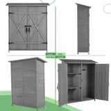 ZUN Outdoor Storage Shed with Lockable Door, Wooden Tool Storage Shed with Detachable Shelves and Pitch 55555063