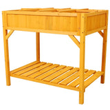Raised Garden Bed with Legs, Wooden Elevated Planter Box with 8 Grids Divider & Protective Liner, W465P189515