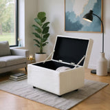 Beige Corduroy Upholstered Storage Ottoman Black Round Rubber Feet 634343cm, Hidden Storage 19934584