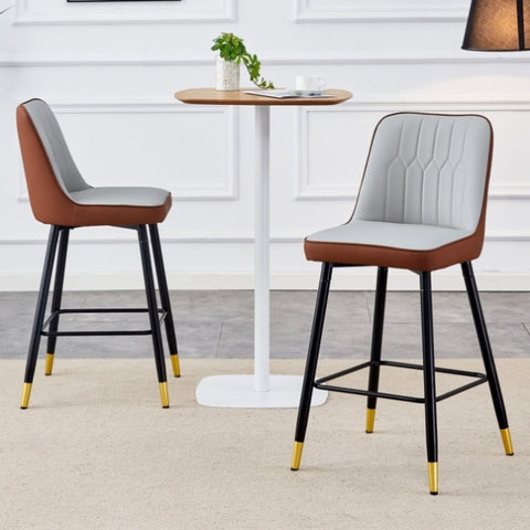 ZUN Modern Two-Tone PU Bar Stool - Brown Light Gray spliced chairs With Gold Decorated Legs.Brown W1151P211976