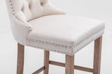 Contemporary Velvet Upholstered Barstools with Button Tufted Decoration and Wooden Legs, and Chrome W1143P177584