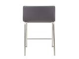 26" Contemporary Counter Stool in Brushed Stainless Steel, and Grey Faux Leather - Set of 2 B202P222062