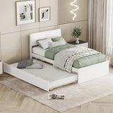 Modern Twin Bed Frame With Twin Trundle For High Gloss Headboard and Footboard With Creamy W697131325