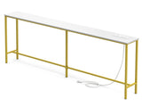 62.99"x7.87"x31.10" Console Table, MDF with Melamine Veneer & Iron Frame, with Power Outlet, White & 08773867