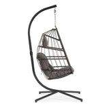 outdoor patio Wicker Hanging Chair Swing Chair Patio Egg Chair UV Resistant Dark grey cushion W34965367