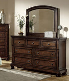 ZUN Classic Transitional Dresser of 7 Drawers Brown Cherry Finish Birch Veneer Hidden Drawer Bun Feet B011P155250