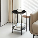 ZUN 2-layer End Table with Whole Marble Tabletop, Round Coffee Table with Black Metal Frame for Bedroom W2181P167974