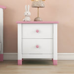 ZUN Wooden Nightstand with Two Drawers for Kids,End Table for Bedroom,White+Pink 48834881