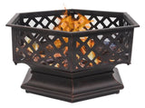 22" Hexagonal Shaped Iron Brazier Wood Pit Decoration for Backyard Poolside 90312473