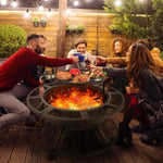 ZUN 36〞Fire Pit for Outside Wood Pit Tables with Metal Lid,BBQ Net Black W2127P150073